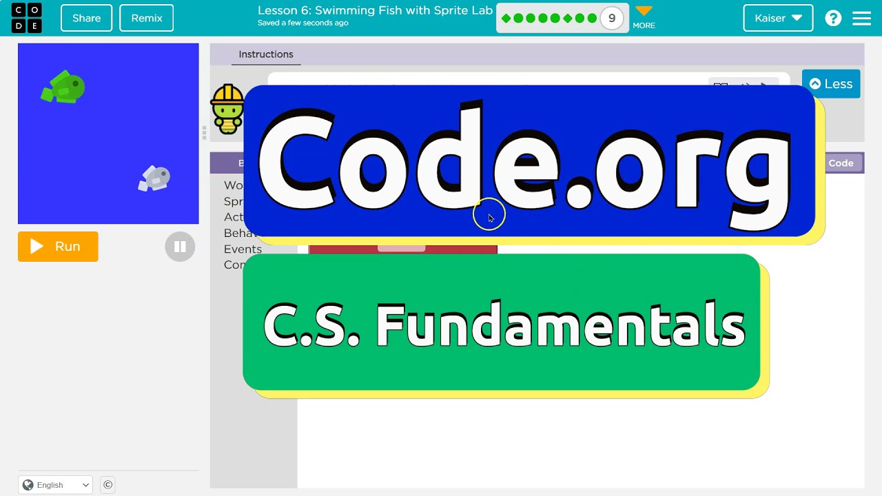 Code.org Express Lesson 5.9 Swimming Fish in Sprite Lab | Answer Tutorial | Course E Lesson 3.9