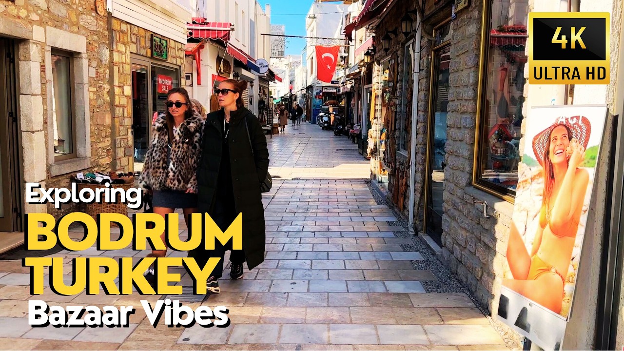 Turkey, Bodrum Bazaar (&Ccedil;arşı) 4K Walking Tour | Bodrum City Center Streets, Market & Coastal Charms