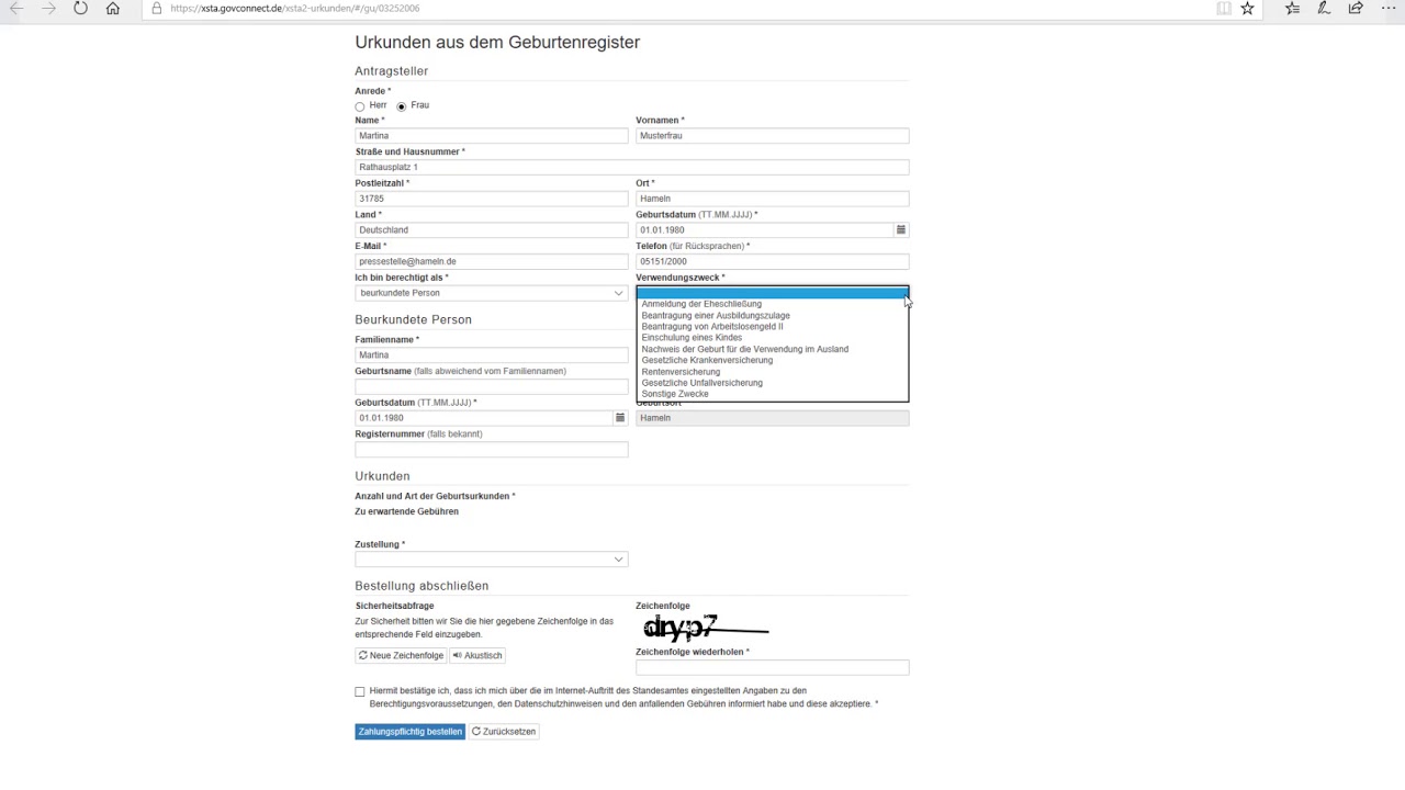 Online eine Geburtsurkunde bestellen und bezahlen