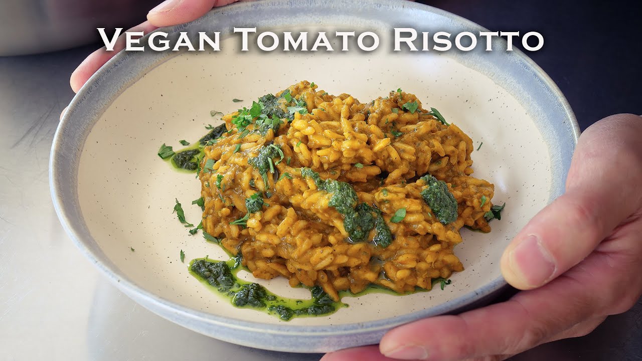 Vegan Tomato Risotto with Miso & Basil | Cozy ASMR Cooking