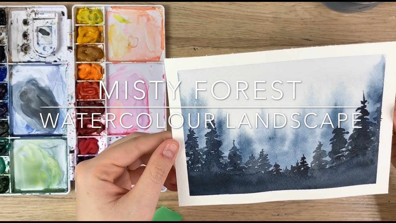 Misty Forest Watercolour Landscape