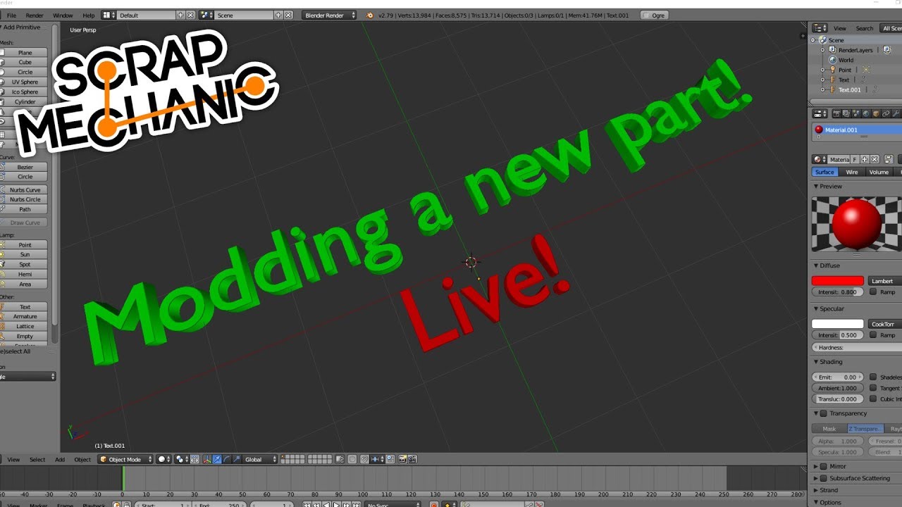 Modding a new part and testing Live! ( Scrap Mechanic Mods Gameplay Live)
