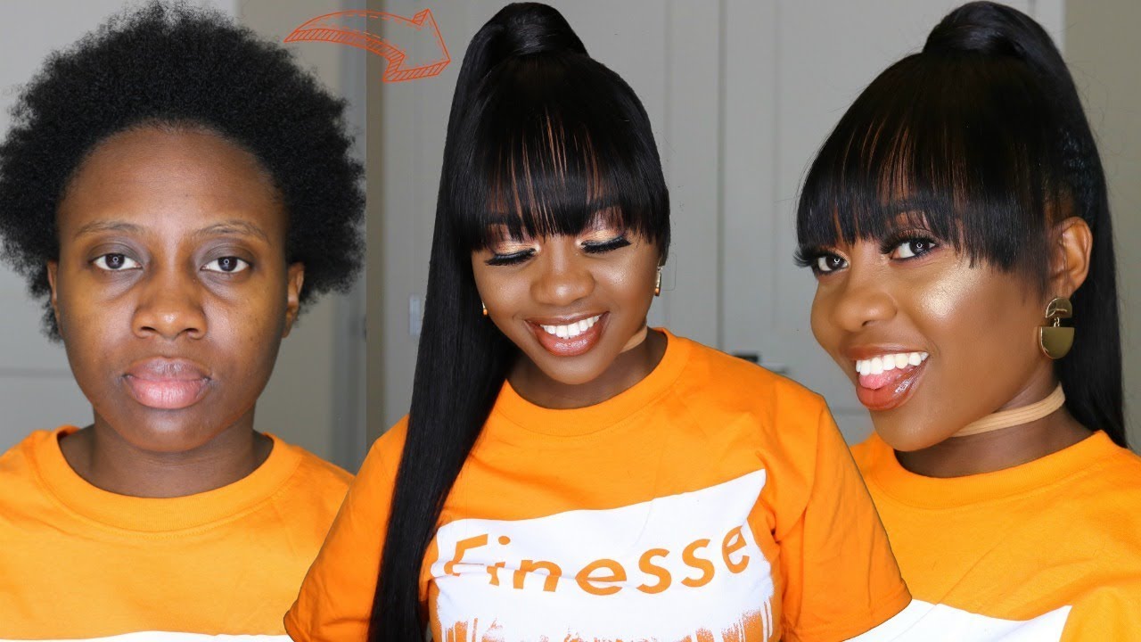 Short 4C Natural Hair High Ponytail with Bangs | Genie Ponytail | Protective Style ft. Julia Hair