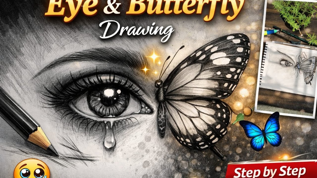 Eye & Butterfly Sketch Drawing | Amazing Pencil Art Tutorial