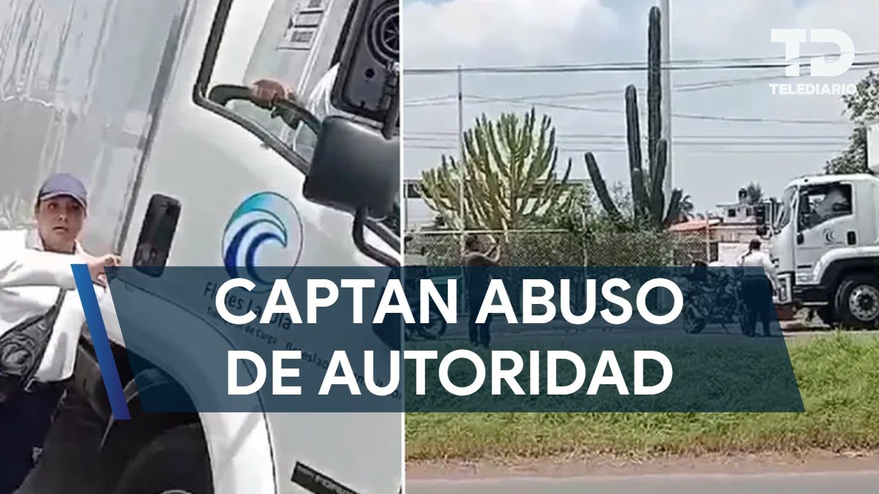 Captan a policía vial agrediendo al chofer de un camión en El Salto