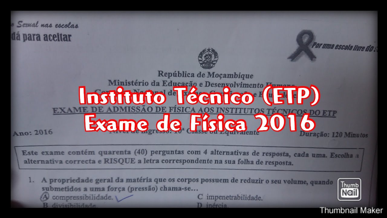 Resolução do Exame de Instituto Técnico (ETP) física 2016