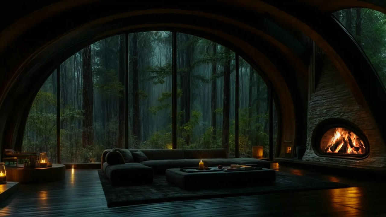 INSTANT SLEEP 😴🌧️ Forest Cabin Window Rain at Night | Cozy Fireplace & Sleep Ambience (No Ads)