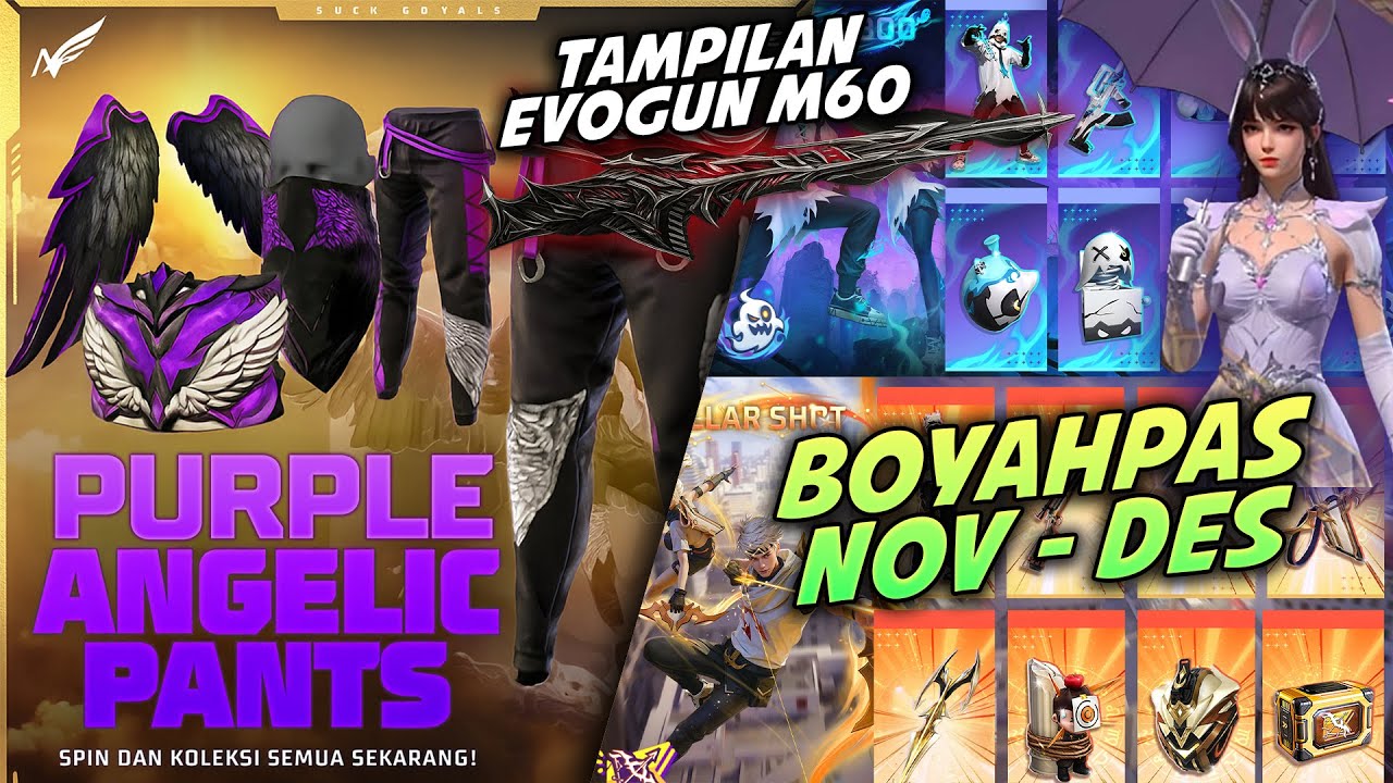 😱 ADA CELANA ANGELIC UNGU! EVOGUN TERBARU FIX M60! BUNDLE XIAO WU! BOOYAH PASS NOV - DESEMBER