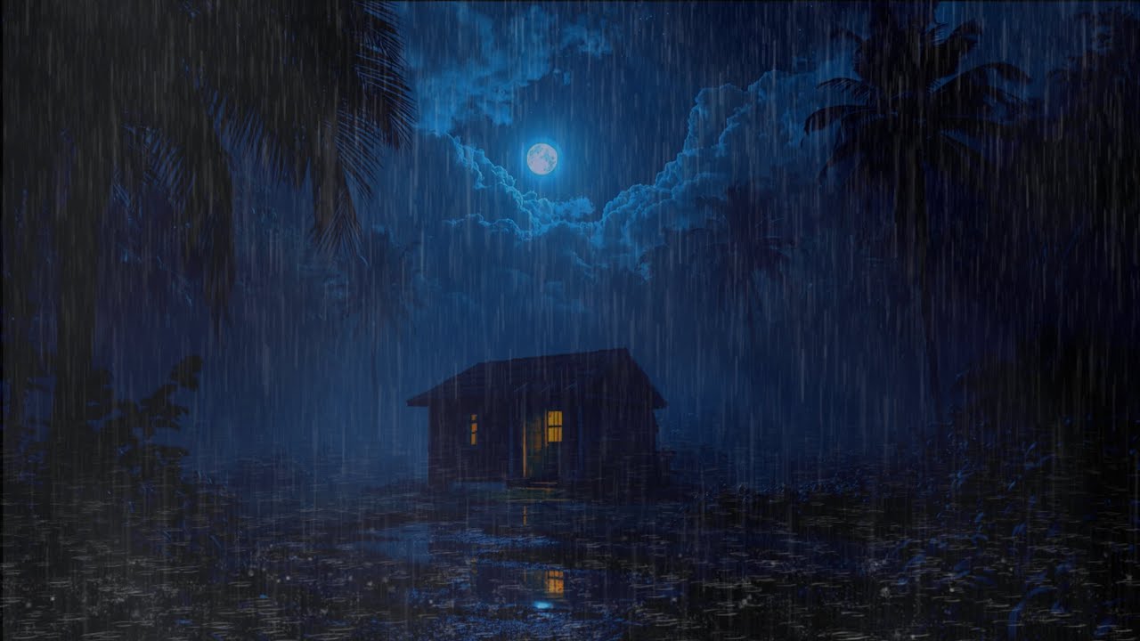 Peaceful Rainy Night Under the Full Moon | Deep Sleep & Relaxing Rain Sounds