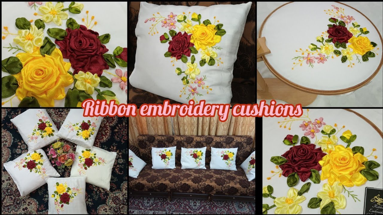 How to make Ribbon Embroidery Cushion Cover || Tutorial || Ribbon Embroidery on cushion cover || diy