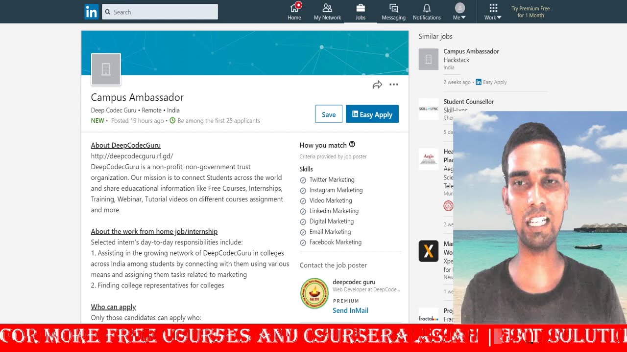 Get Free Campus Ambassador Internship on Digital Marketing from LinkedIn | DeepCodecGuru-100 Seats
