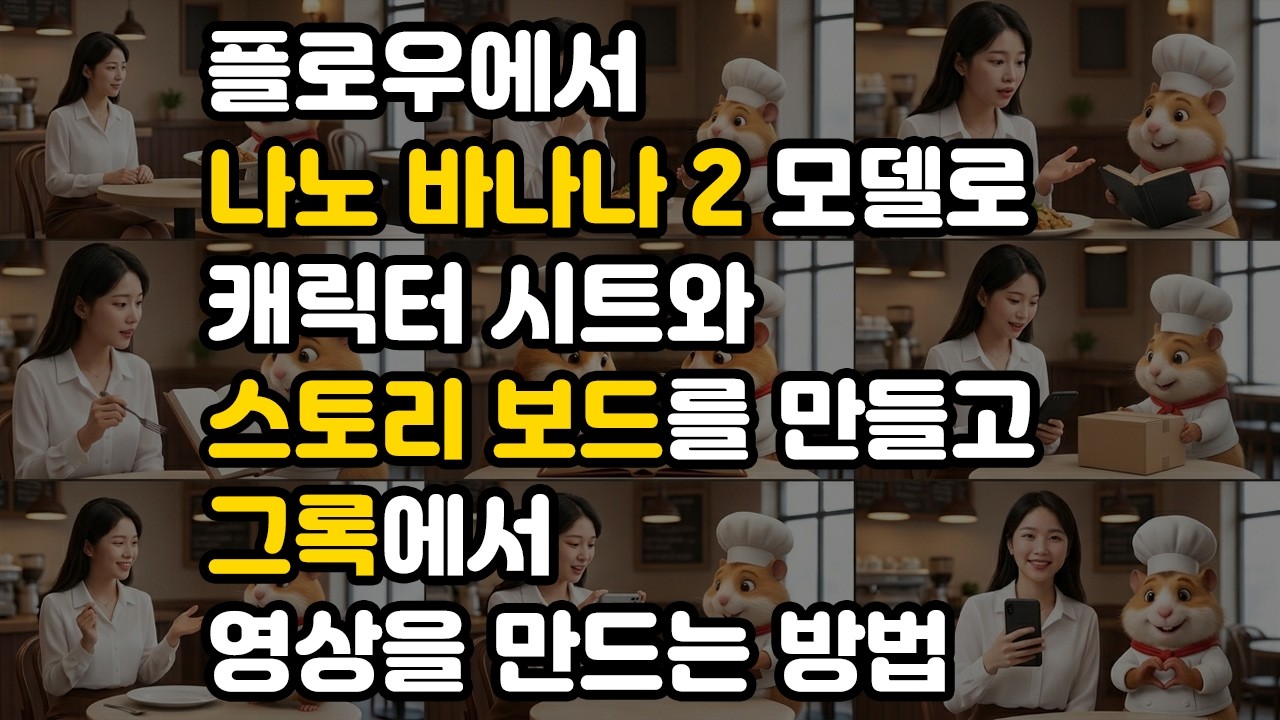 [ AI ] 플로우에서 나노 바나나 2 모델로 캐릭터 시트와 스토리 보드를 만들고 그록에서 영상을 만드는 방법