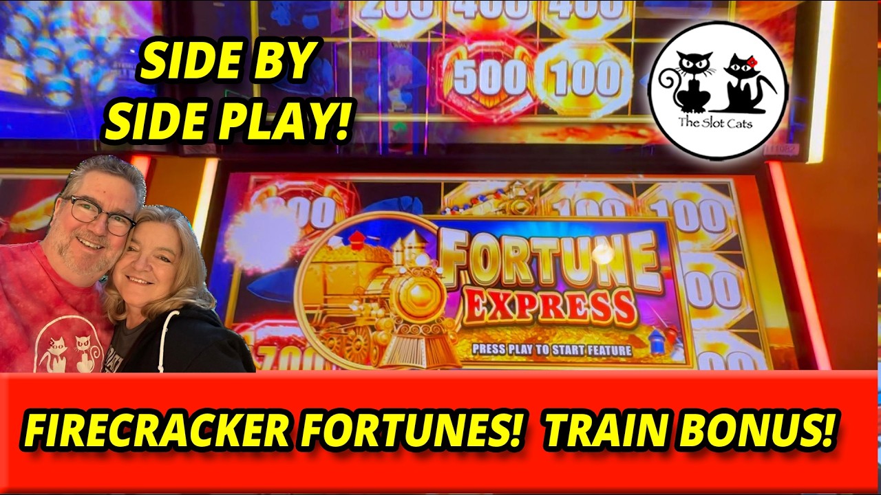 WE GOT THE TRAIN! FIRECRACKER FORTUNE SLOT! WE PLAY SIDE BY SIDE! #theslotcats #slots #winning