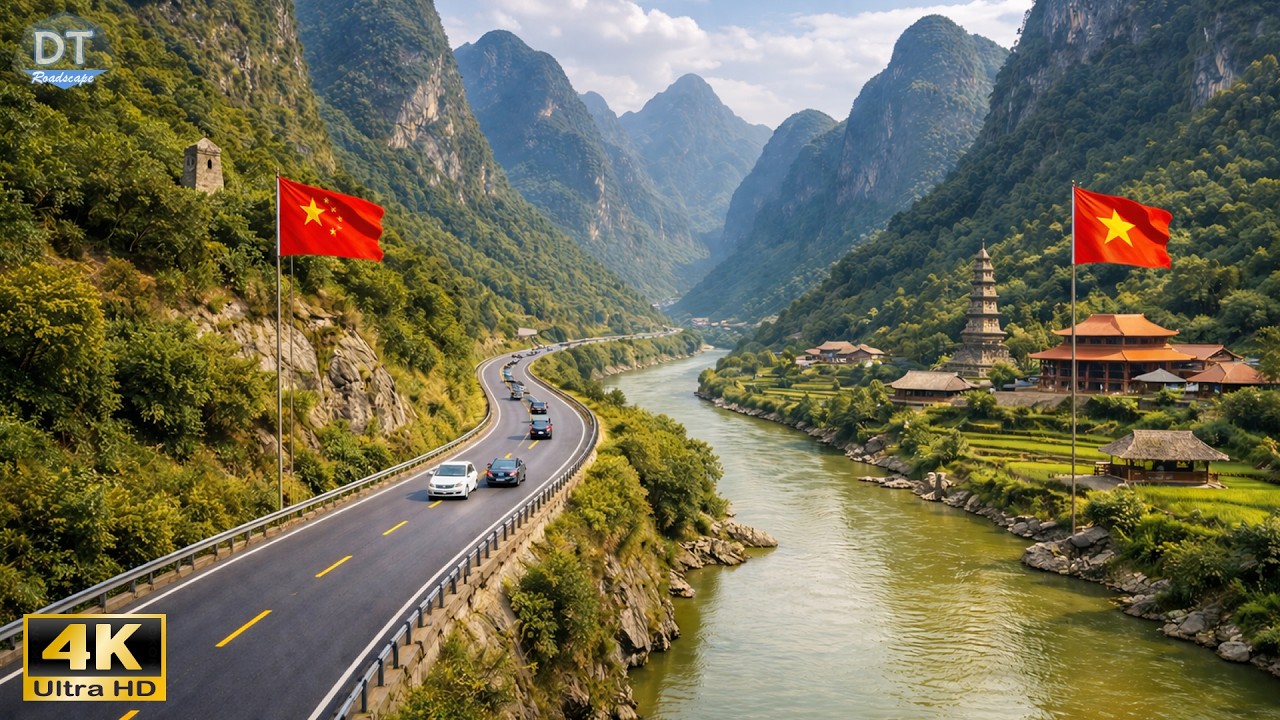 China&ndash;Vietnam Border Highway 4K HDR &ndash; Stunning Karst Scenery & Epic Highway Engineering