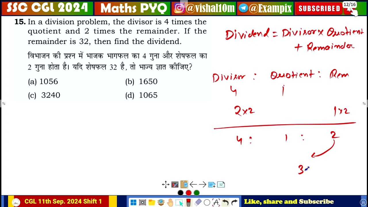 n a division problem, the divisor is 4 times the quotient and 2 times the remainder. If the remainde