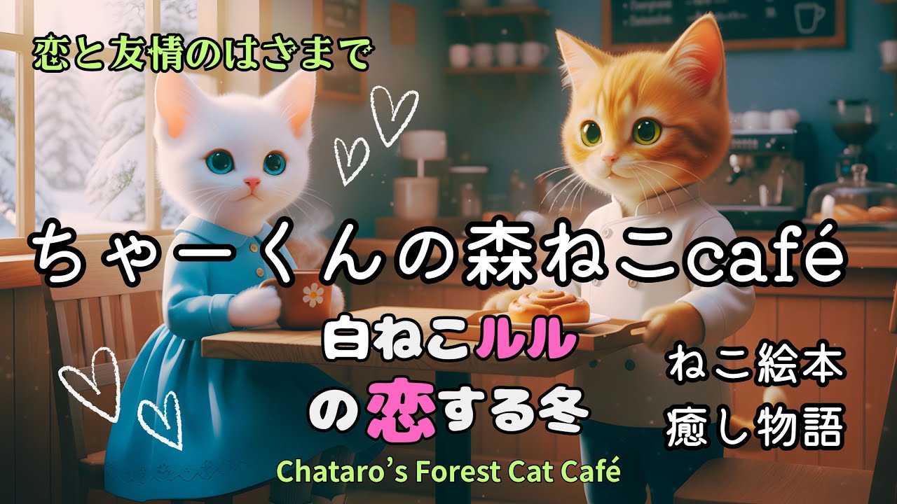 【猫の物語】ちゃーくんの森ねこcafe｜白ねこルルの恋する冬 ― 雪の森でみつけた、ひとひらの勇気 ―｜恋と友情の癒しストーリー