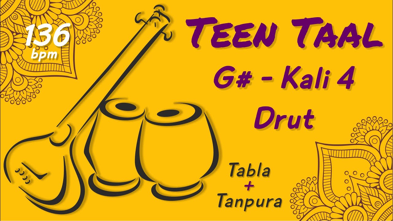 TeenTaal Tabla Loop (Drut),  तीन ताल तबला ठेका (16 मात्रा) | Tanpura G#, काली ४ (Teen Taal Loop)