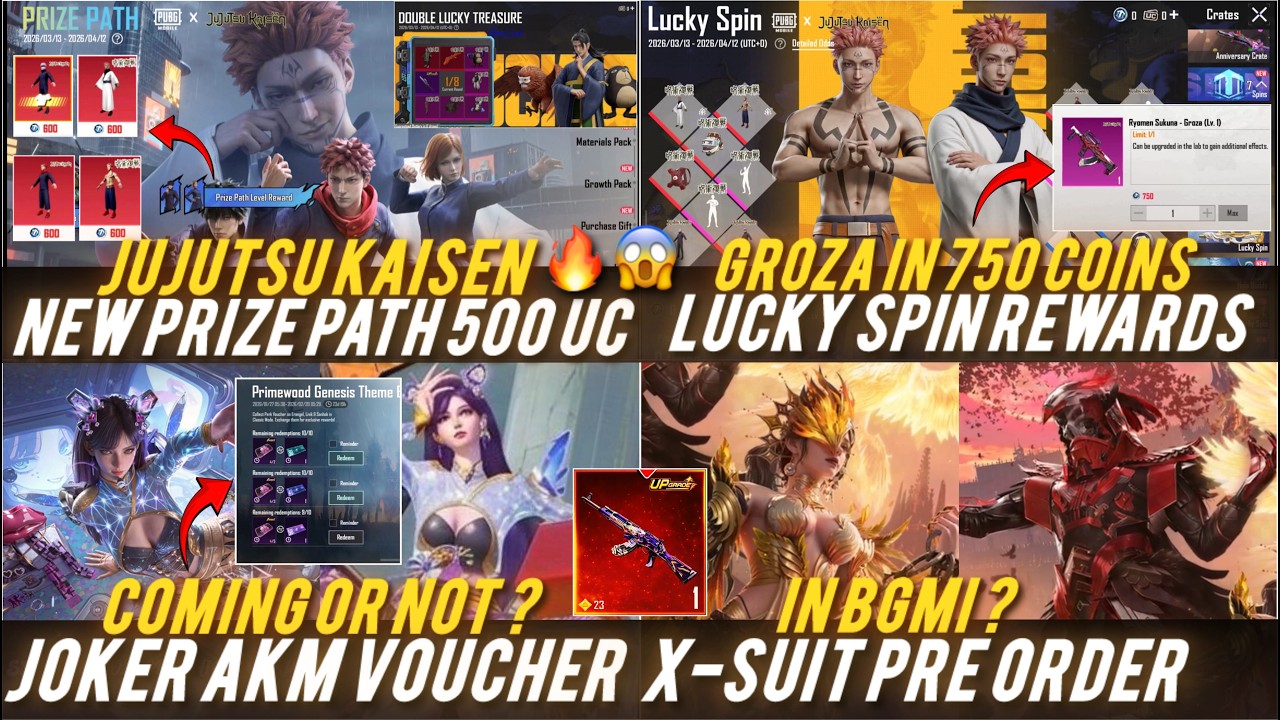 🔴4.3 JUJUTSU KAISEN PRIZE PATH IS HERE 😱🔥GROZA IN LUCK SPIN🔥JOKER AKM & X-SUIT VOUCHER COMING ? 🔥