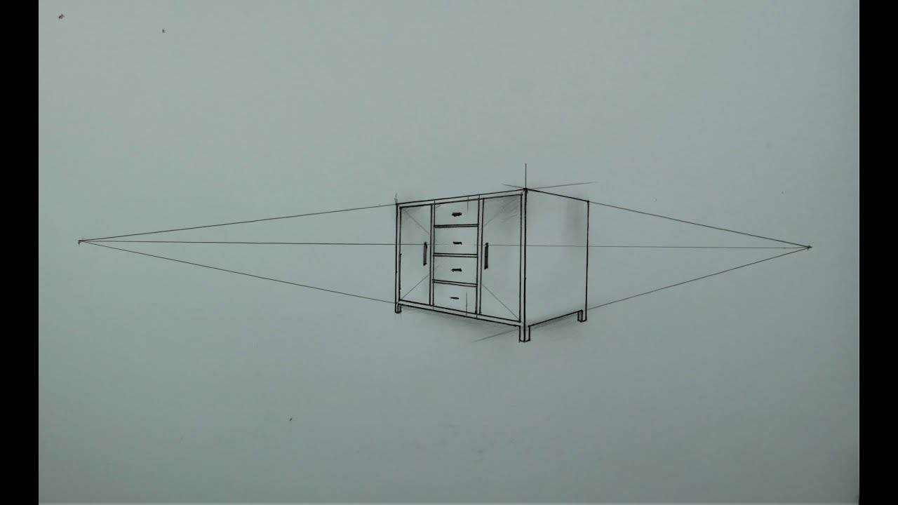 architecture how to draw cupboard cabinet buffet furniture in 2 point perspective
