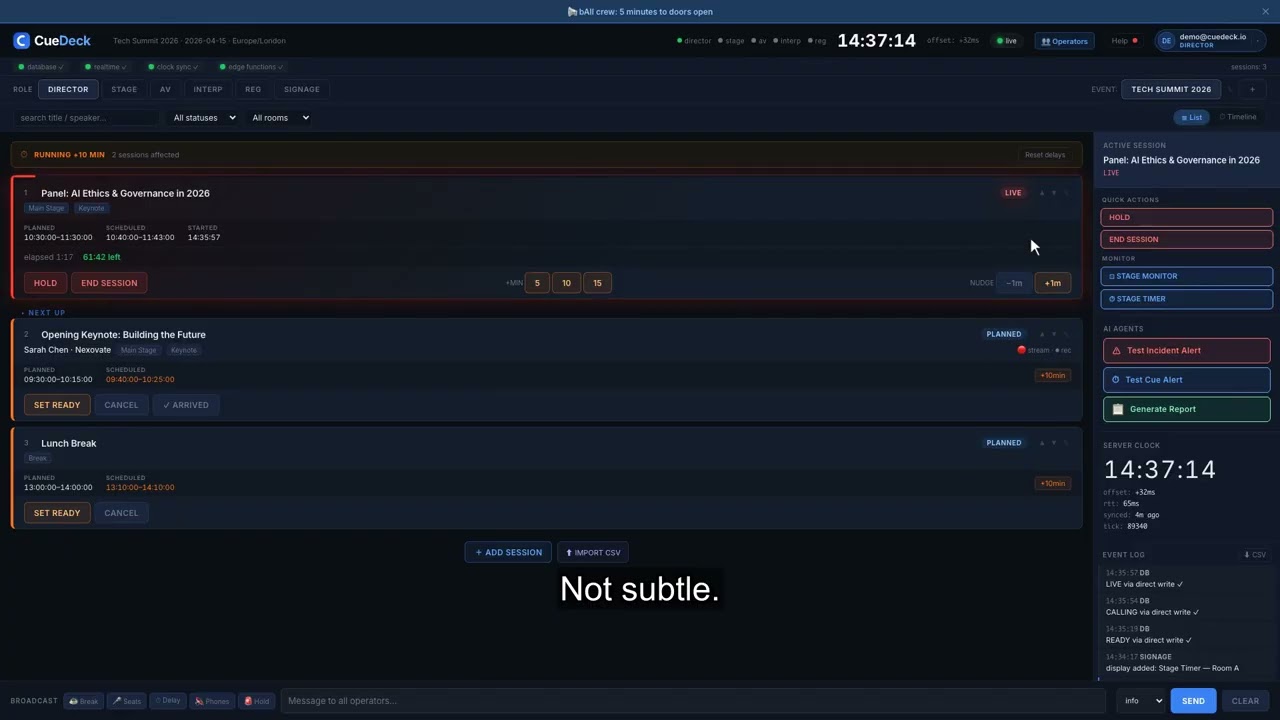 CueDeck Tutorial #10 &mdash; Stage Timer: A Speaker-Facing Countdown That Runs Itself