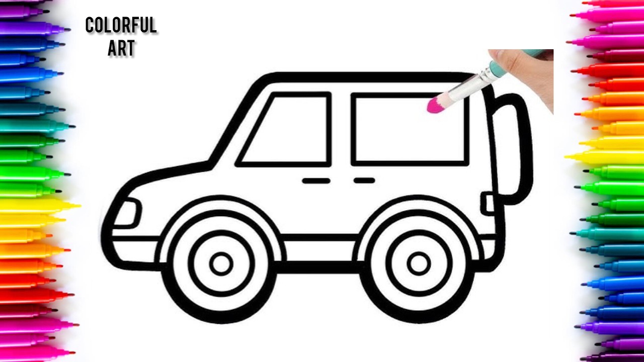 Jeep Drawing Tutorial | Easy Outline Drawing | Colorful Art