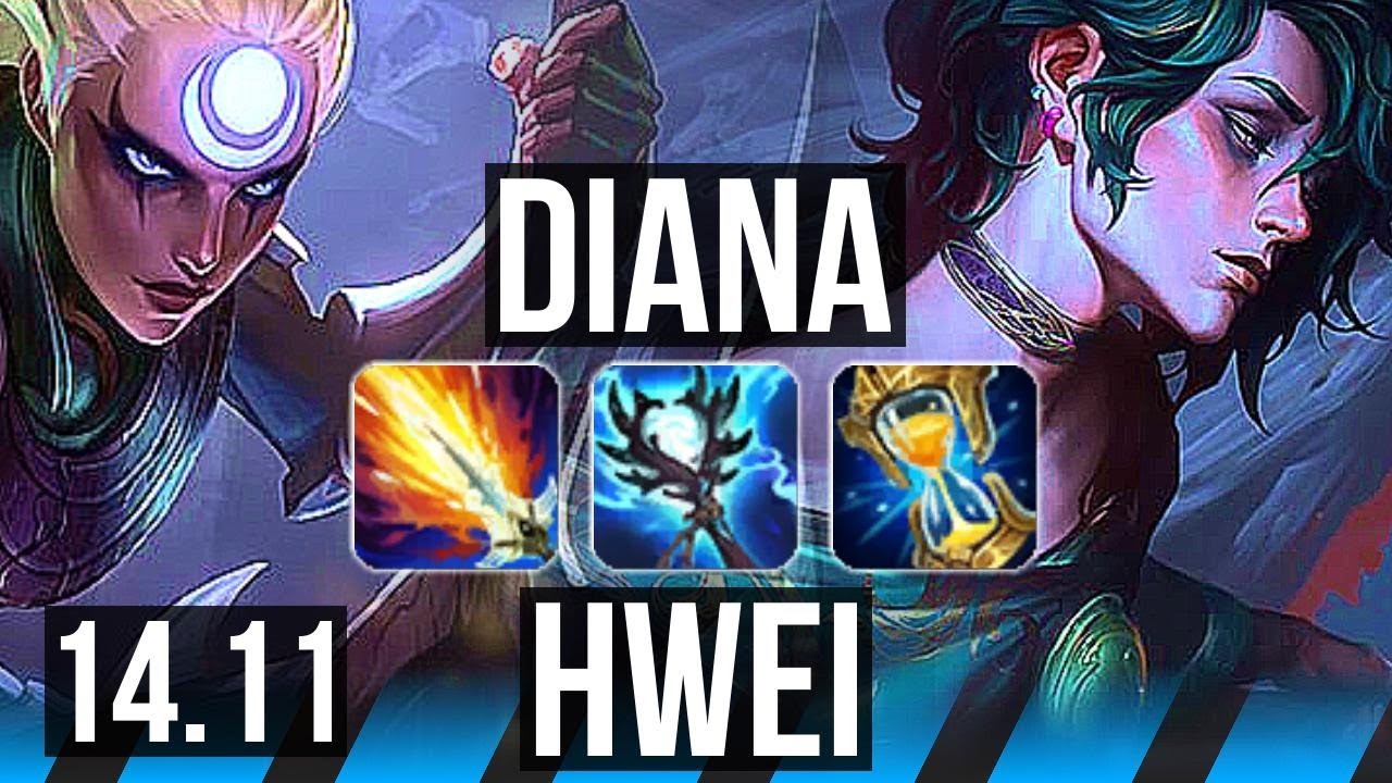 DIANA vs HWEI (MID) | Rank 2 Diana, 66% winrate, 8/2/7 | KR Challenger | 14.11
