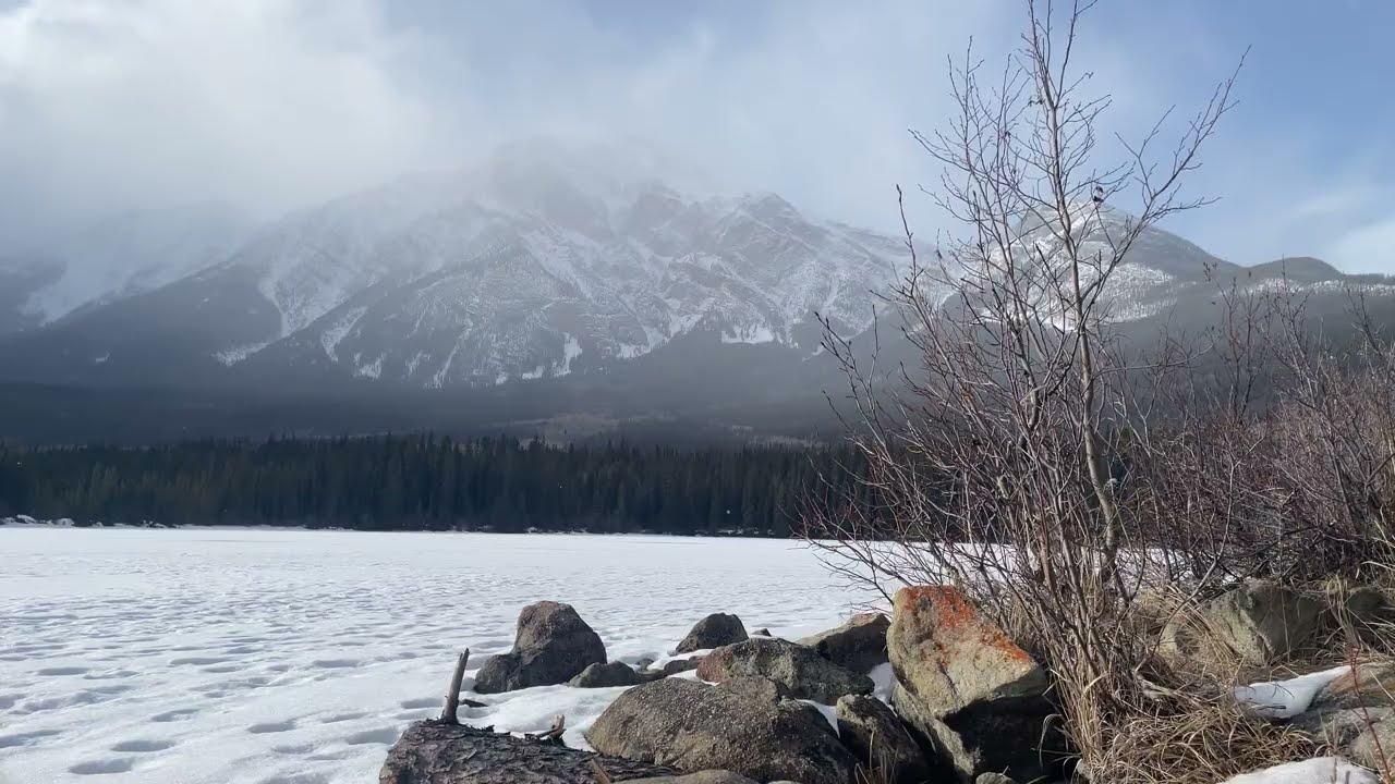 Canadian Rocky Mountains │ Winter Lake & Passing Clouds (2 Hours)