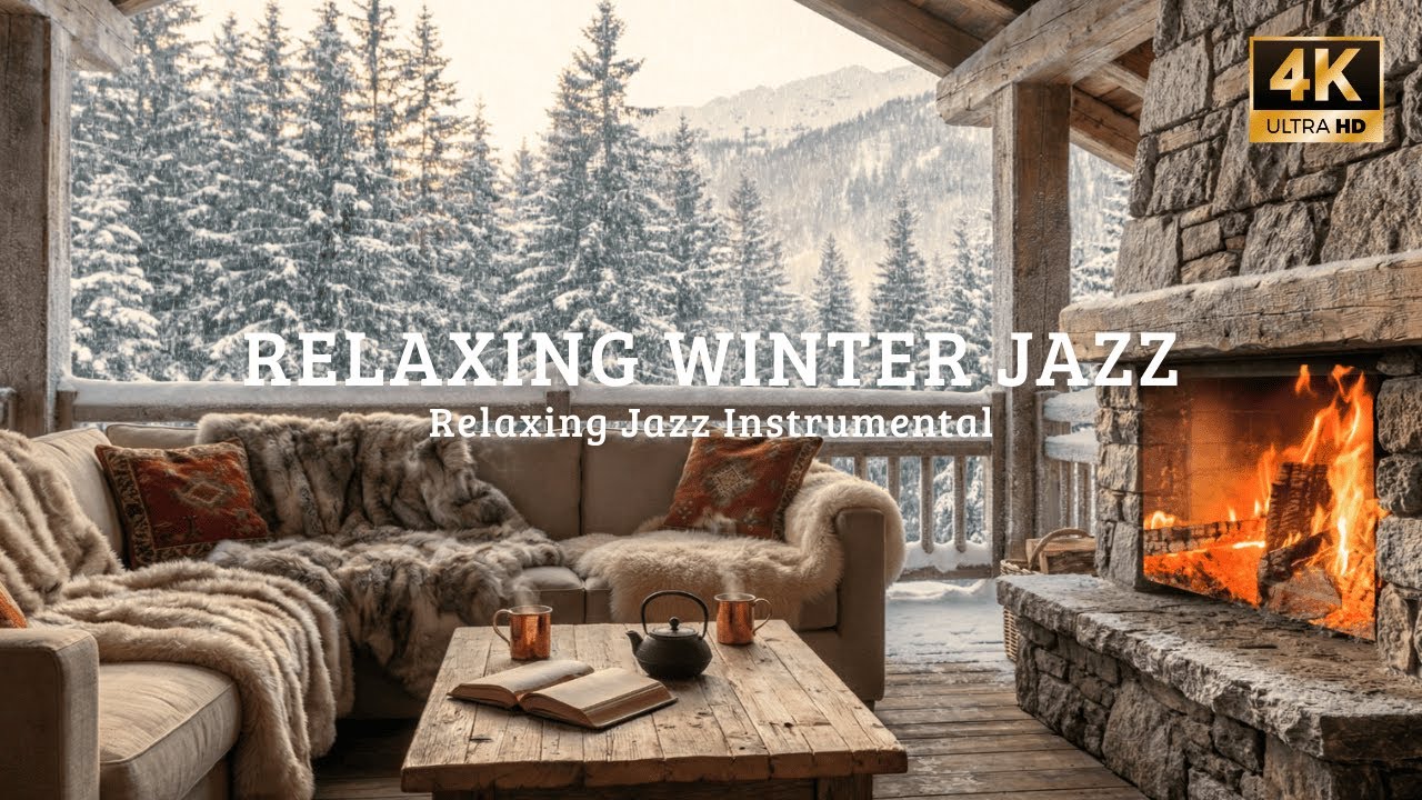 🔴 Magical Snowfall Cabin ❄️ Cozy Jazz Piano & Crackling Fire for Work & Study