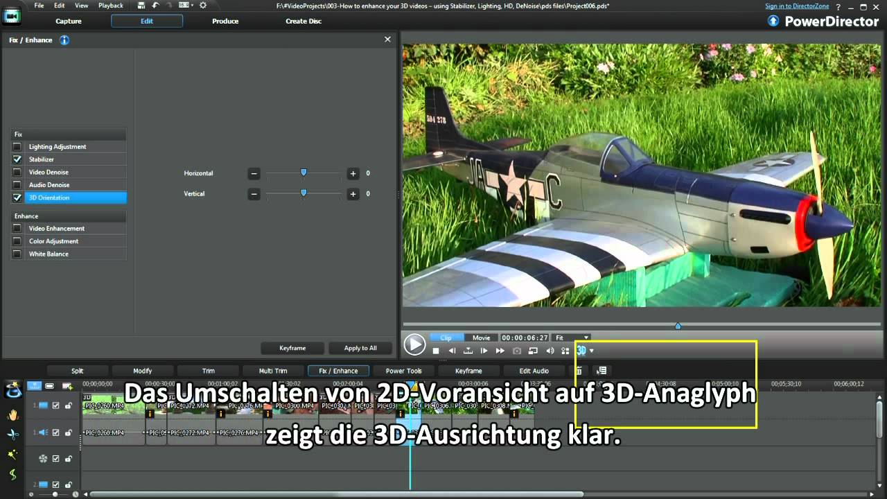 PowerDirector 10 Lernprogramm - Wie man 3D-Videos ausbessert