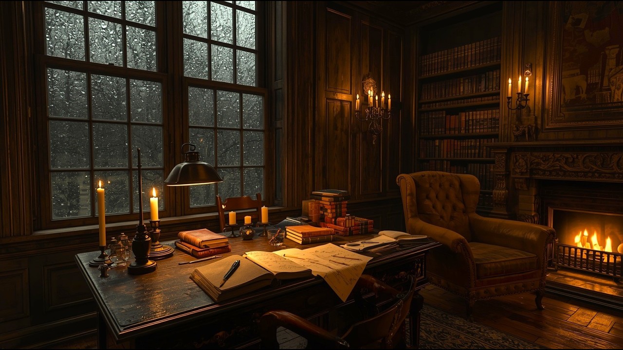 2 Hours Victorian Study Room | Dark Academia Piano & Rain