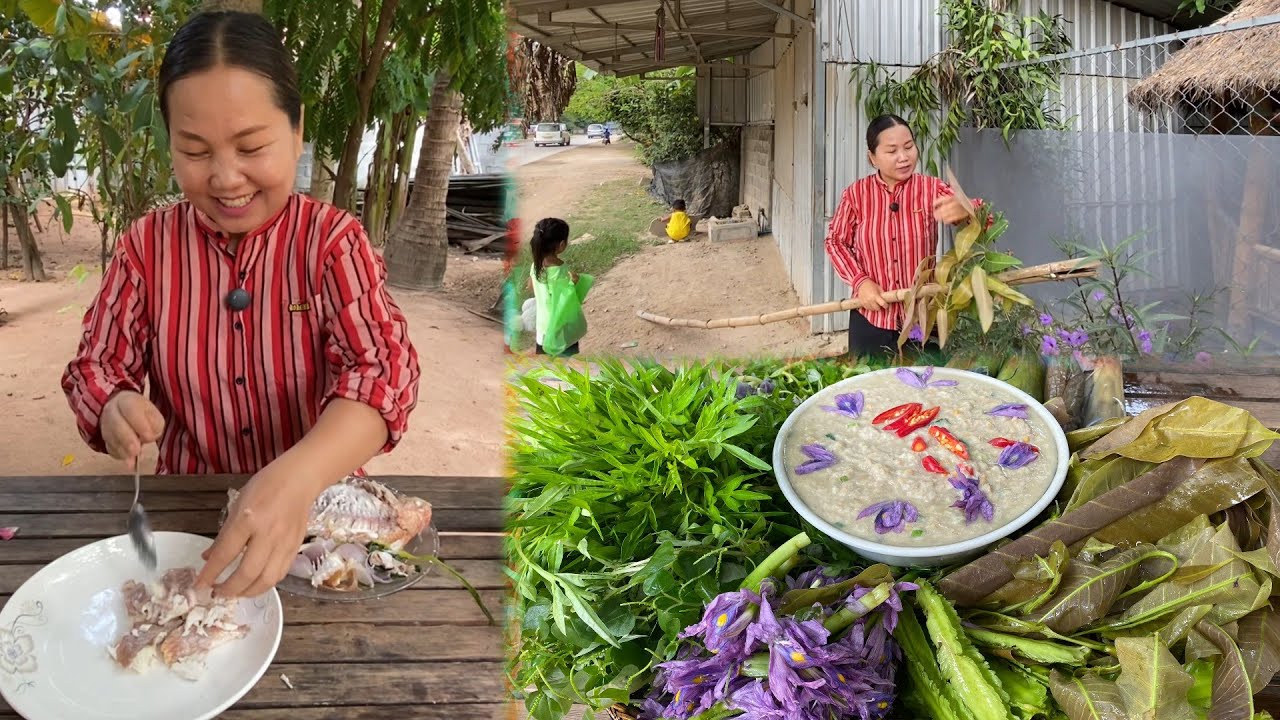 Khmer Village Life | Cooking Fish Dipping sauce and fresh Vegetables from Villager's garden 🍲🌿