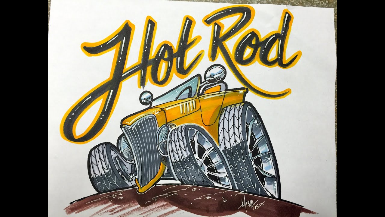 How to draw a HOT ROD - Part2 - (inking) TIME LAPSE