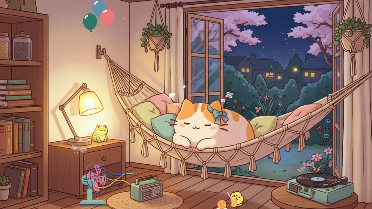 Catty Cozy Spring Night 🌙 Lofi Aesthetic Beats to Relax & Sleep 🐾 Cozy Spring Vibes