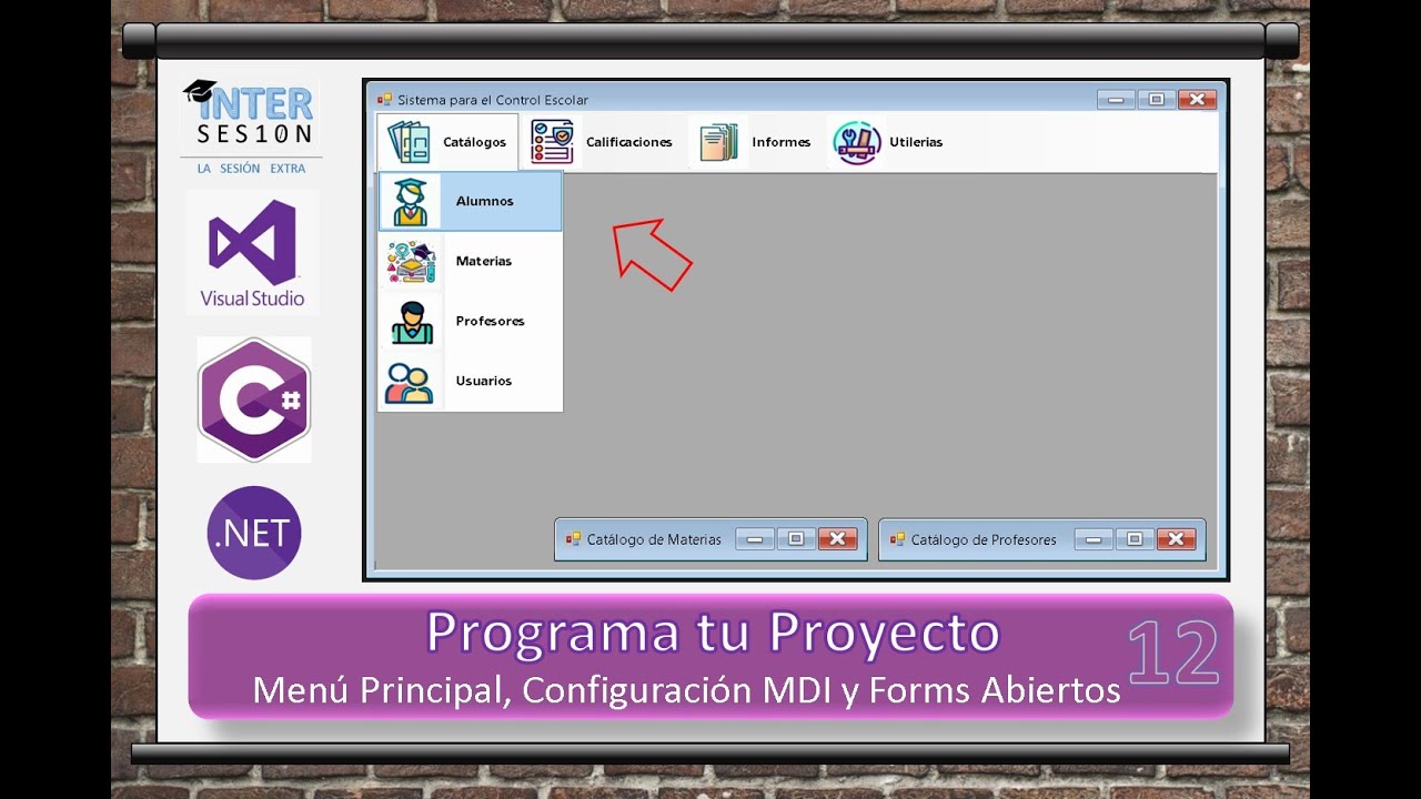 Visual C# 12. Menú Principal, Crea el acceso a las opciones principales por medio MenuStrip control.