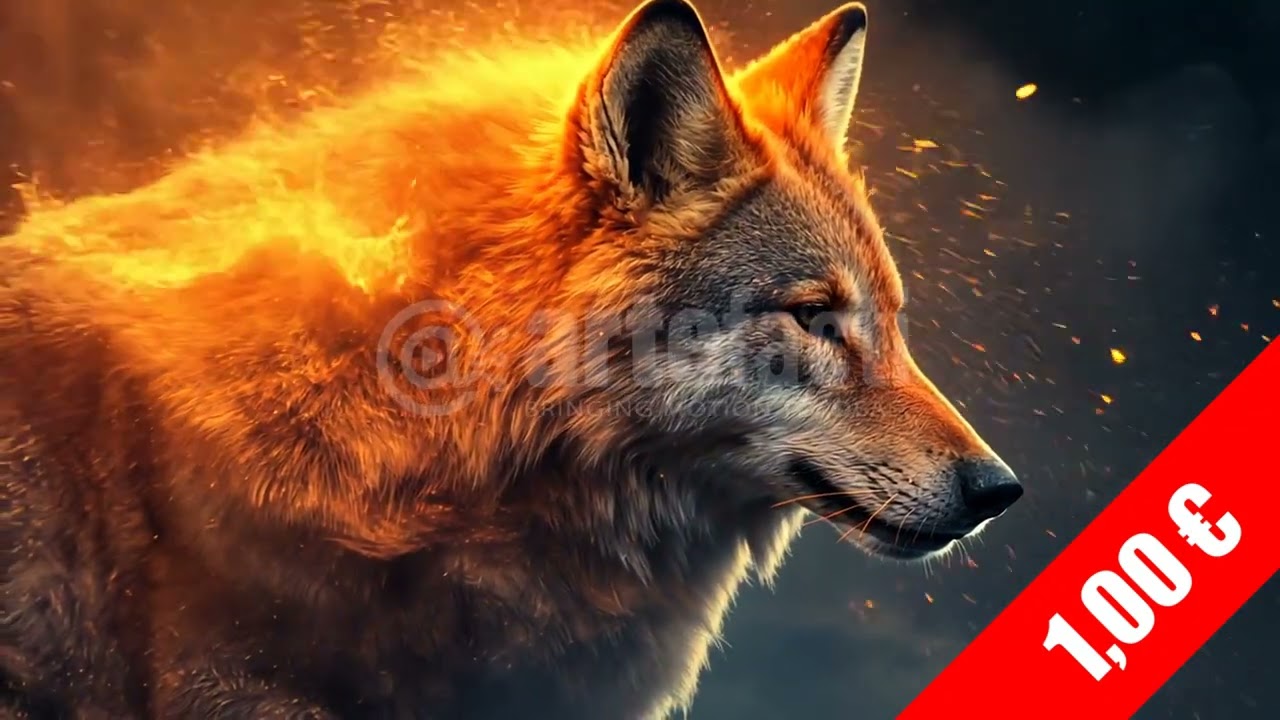 Epic Fiery Wolf Side-Profile HD Stock Footage | Forest Ember Scene