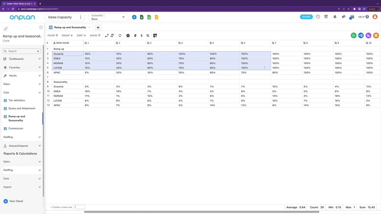 Sales Capacity Planning Clip in OnPlan - Quota attainment and ramp