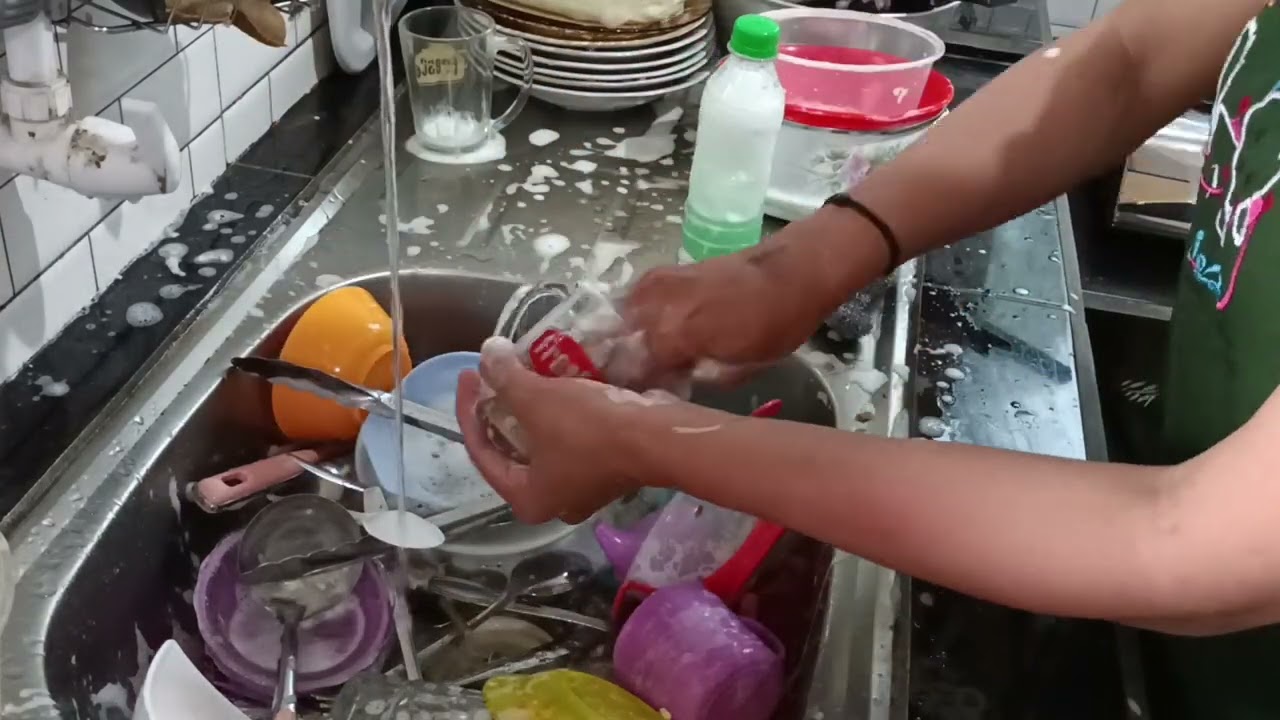 ASMR washing dishes by hand no talking stress release in the afternoon