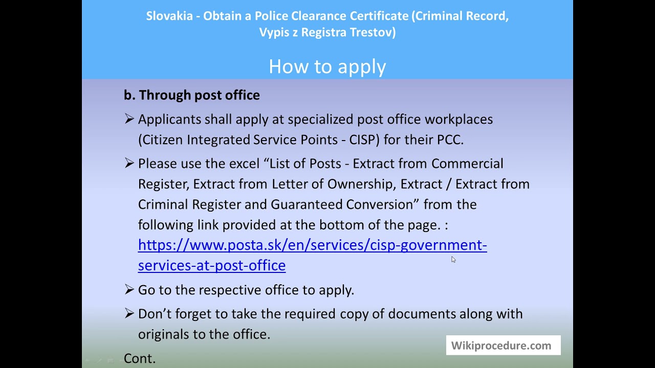 Slovakia - Obtain a Police Clearance Certificate (Criminal Record, Vypis z Registra Trestov, PCC)