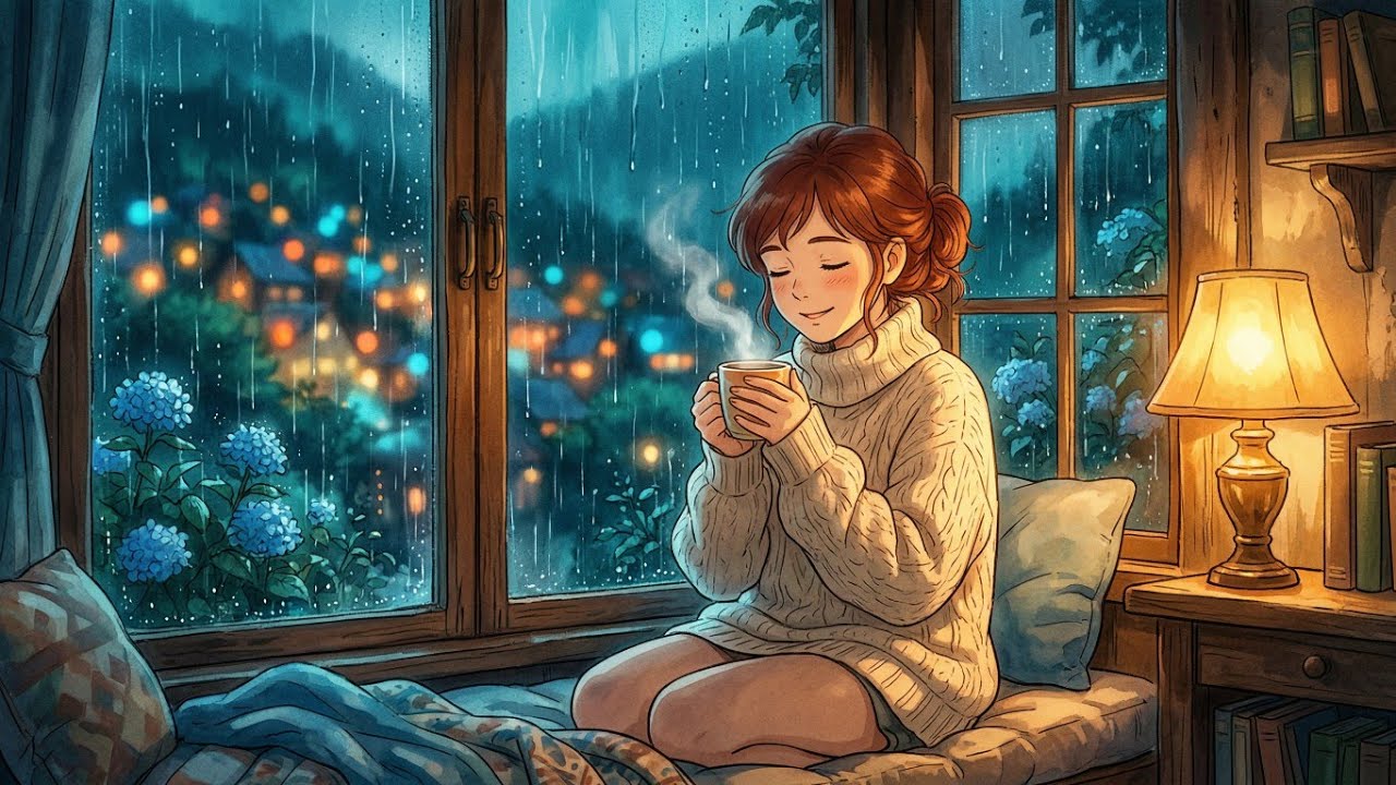 Relaxing Rain in Ghibli Style Village 🌧️ Cozy Anime Ambience for Sleep & Study