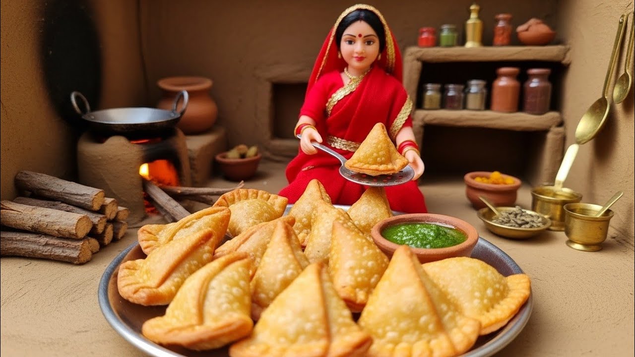 Miniature Doll Samosa Cooking ASMR | Indian Village Tiny Kitchen Story