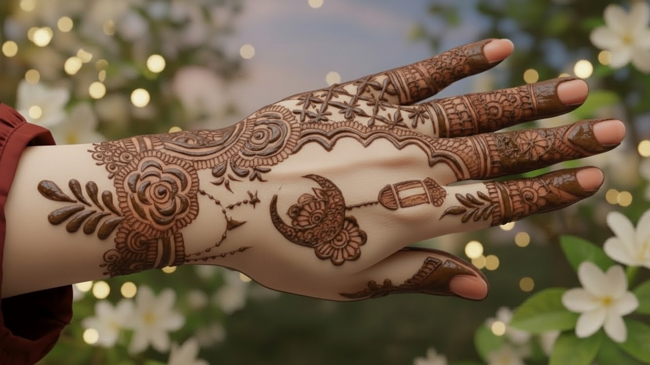 Beautiful Eid Special Mehndi Design 🌙 | Arabic Back Hand Henna with Moon & Floral Pattern #mehndi