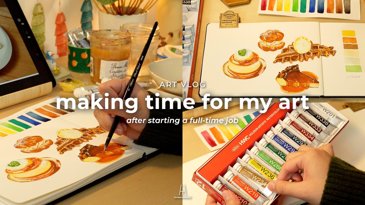 Staying creative with a full time job | Holbein watercolor ✦ mini sketchbook tour