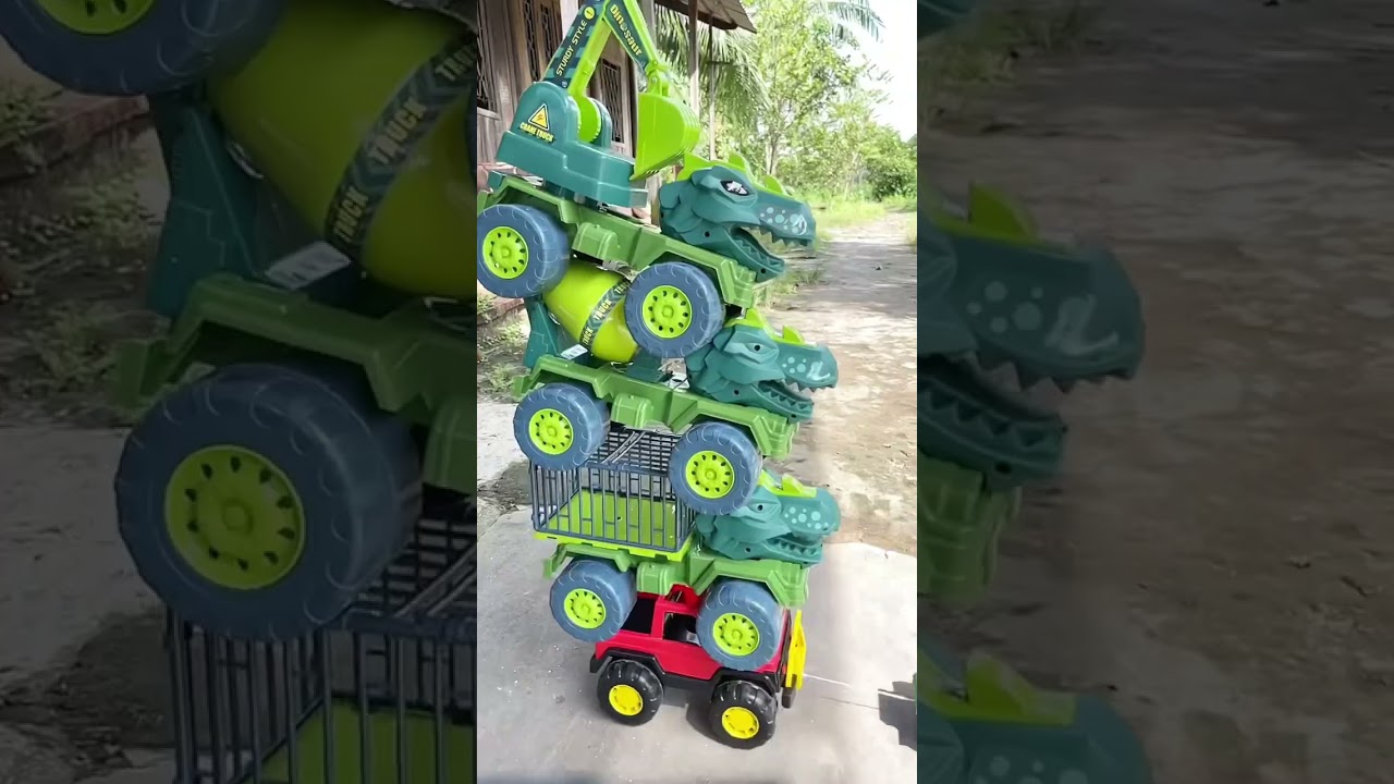 Xe ô tô công trình, máy xúc, xe cẩu khủng long | Toy cars, dinosaur trucks 