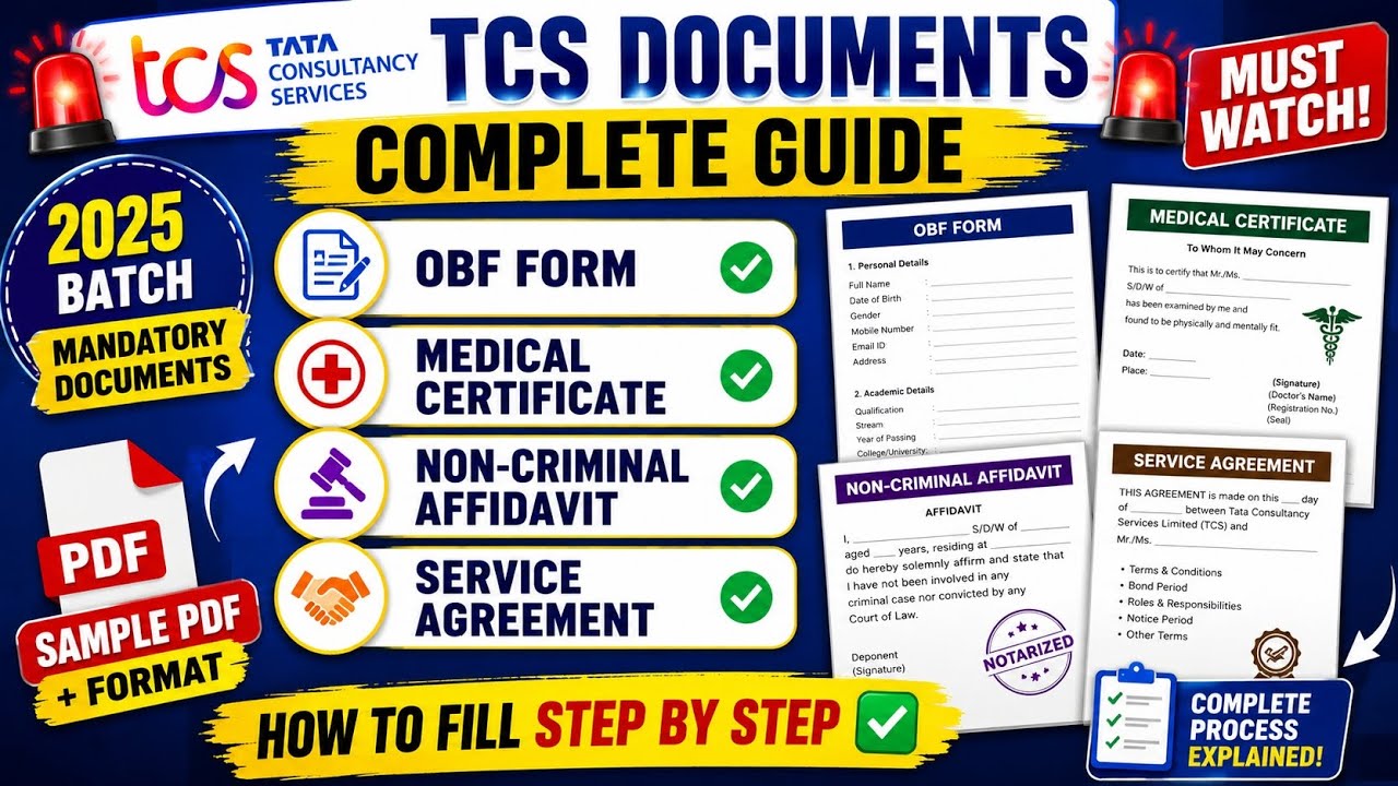 TCS Joining Documents Complete Guide2025| OBF Form,Medical Certificate,Affidavit & Service Agreement