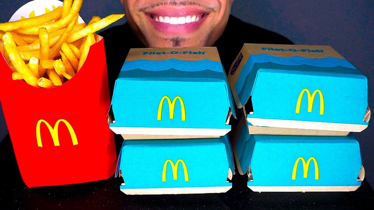 ASMR EATING 4 MCDONALDS FISH FILLET SANDWICHES JERRY CHALLENGE NO TALKING MUKBANG *BIG BITES*