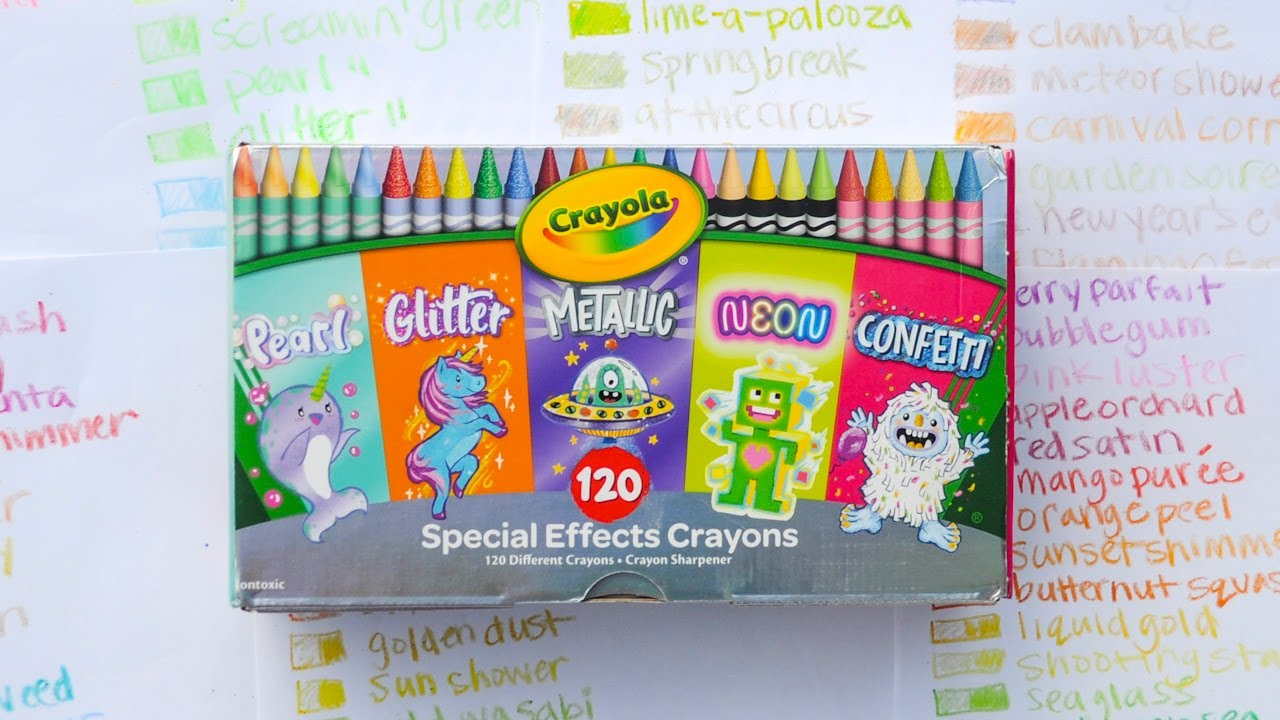 NEW 120 Specialty Crayola Crayons; Confetti, Glitter, Metallic, Pearl and Neon Unboxing