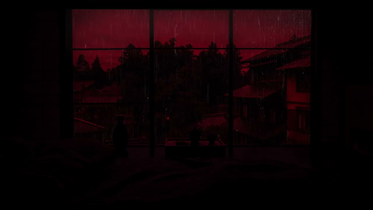 Lluvia Nocturna Roja Frente a la Ventana para Relajarse, Descansar y Dormir