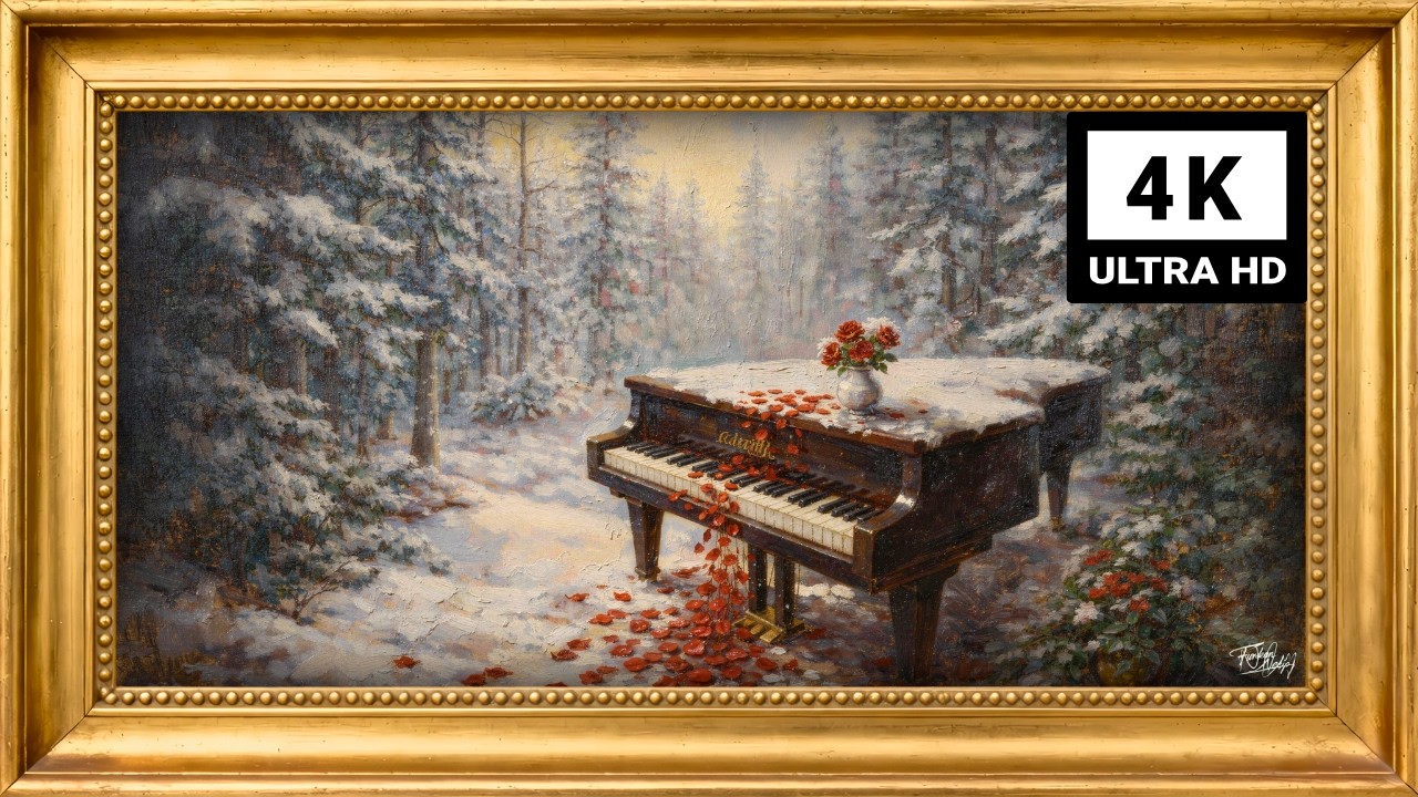 Romantic Winter Piano Music 4K ❄️ Valentine's Day Ambiance | Relaxing Music for Frame TV Art