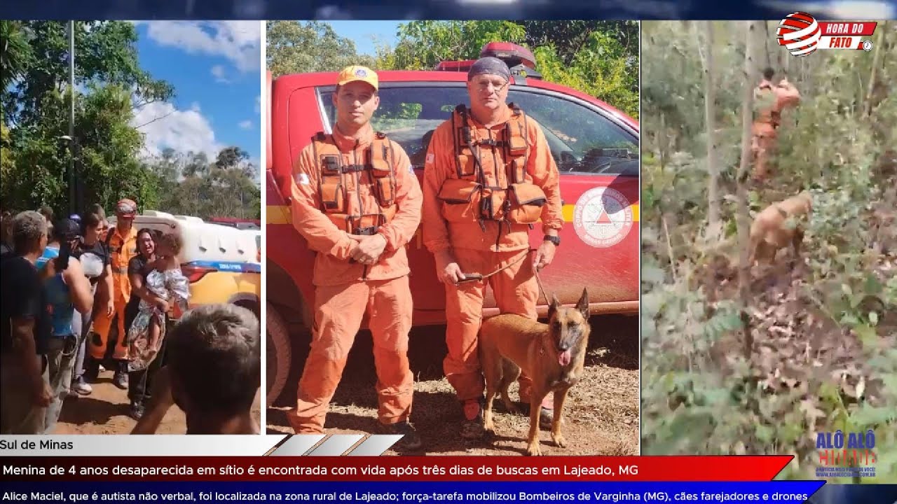 Menina de 4 anos desaparecida em sítio é encontrada com vida após três dias de buscas em Lajeado, MG