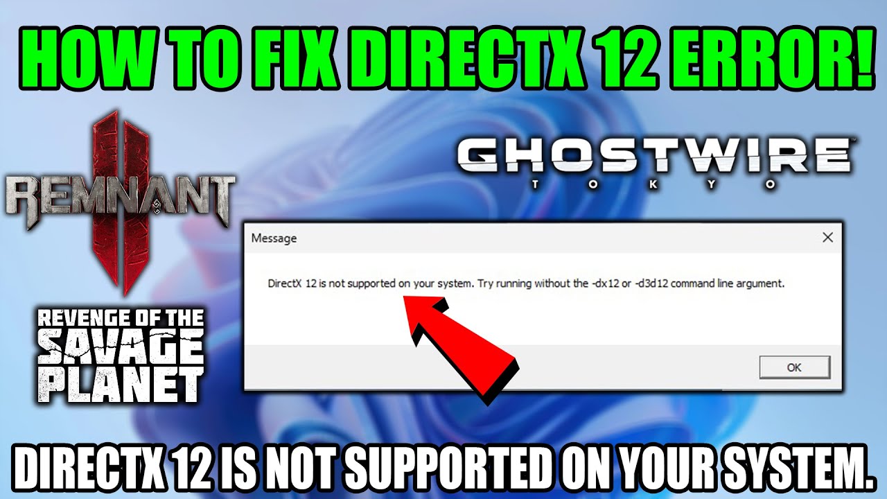 DirectX 12 is not supported on your system.Try running without the-dx12ord3d12 command line argument